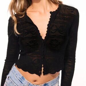 LoveShackFancy Black Knit Greta pointelle cardigan
